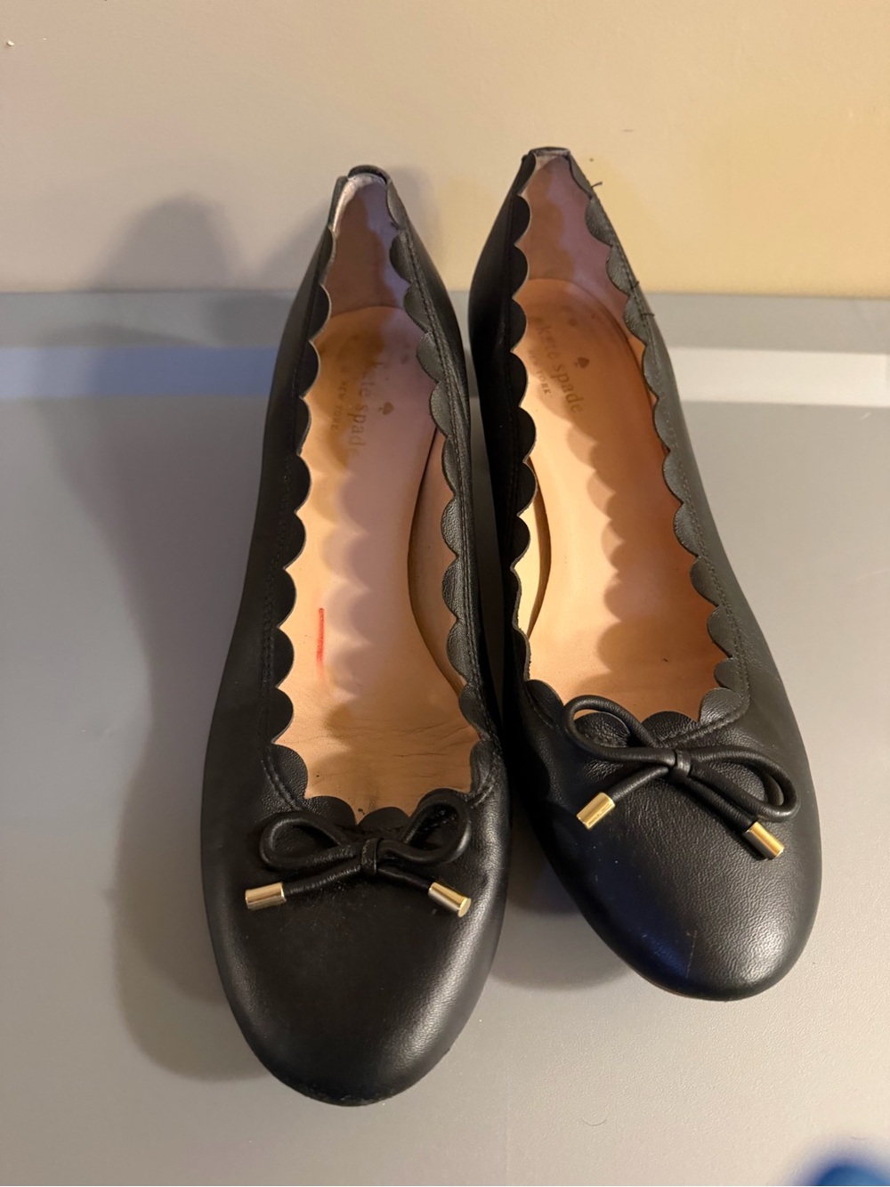 kate spade Black Scallop-Trim Ballet heels
 with Bow